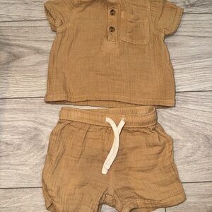 OLD NAVY Tan Baby Outfit Linen Set